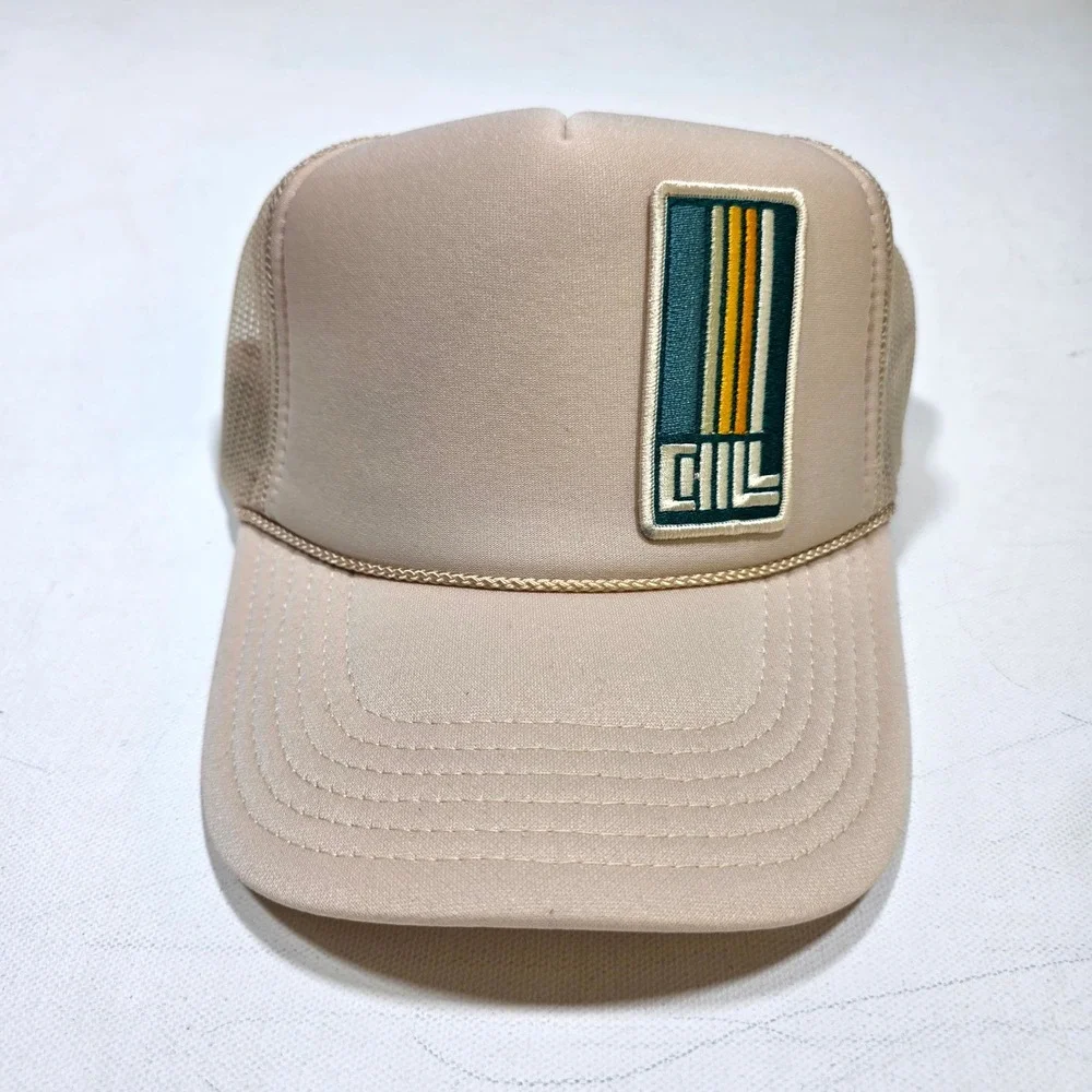 Port Sandz Trucker Hat Mens Tan Chill Patch Retro Mesh Snapback Cap Beach Surfer